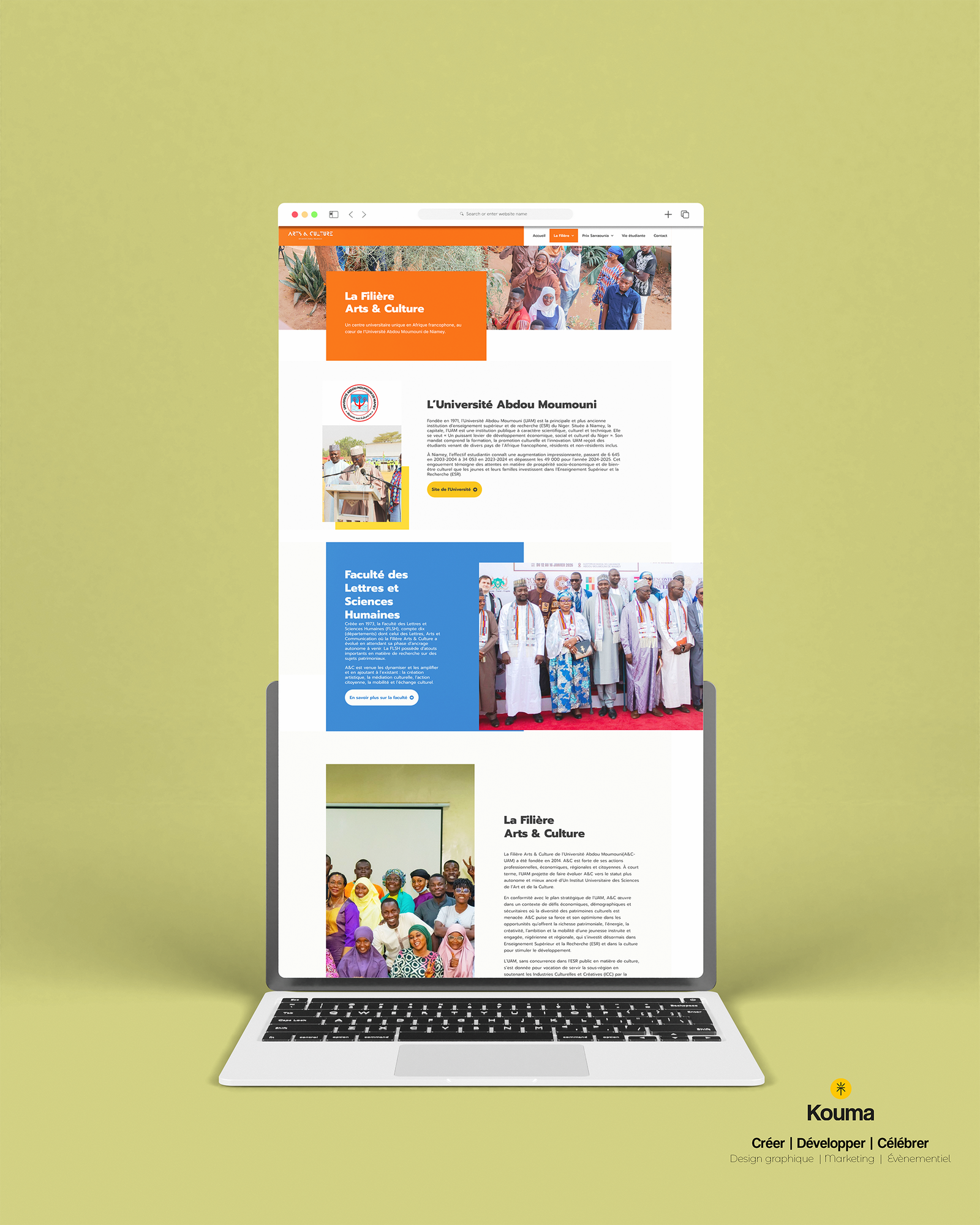 Site web institutionnel université Niger – page La Filière Arts & Culture UAM – Agence Kouma