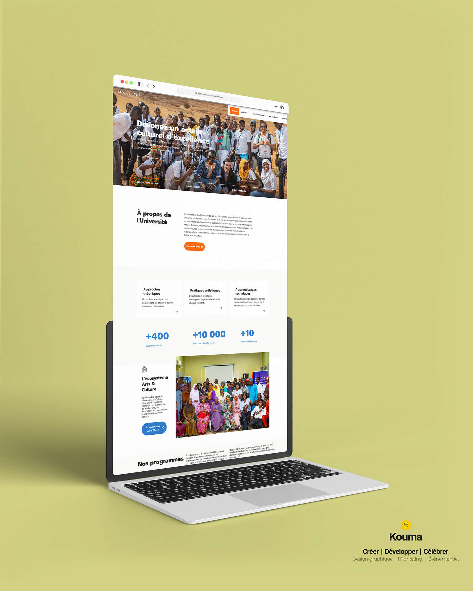 Création site web Niamey – page d'accueil Filière Arts & Culture UAM – Agence Kouma